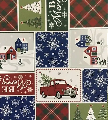 Christmas Patchwork PEVA Vinyl Flannel Backed Tablecloth Various Size Multicolor • $17.38