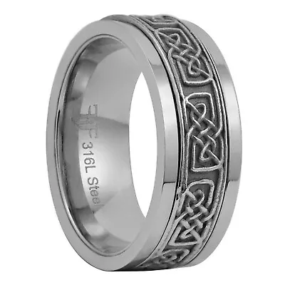 Norse Knot Viking Spinner Ring Silver Stainless Steel Celtic Anti Anxiety Band • $19.99