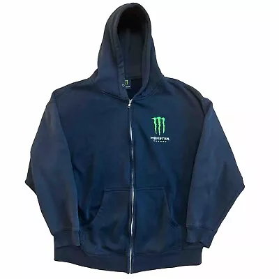 Vintage Y2K Monster Energy Black Zip Up Hoodie Motocross Skater Ken Block XL • $35