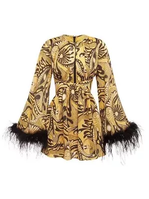 Alice McCall Gold Dust Feather Sleeve Mini Dress Sz 10 NEW RRP $849 • $250