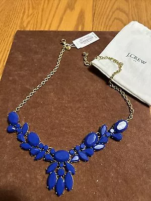 J Crew Signed Royal Blue Cluster Stone Gold Chain Link Statement Necklace NEW! • $19.99