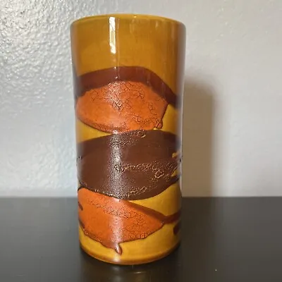 ROYAL HAEGER Earth Wrap Pottery Vase  Brown Orange Crackle Lava Glaze MCM • $30