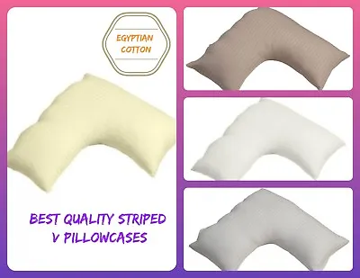 Luxurious TC300 Egyptian Cotton Satin Striped V-Shaped Pillow Cases Orthopaedic • £4.95