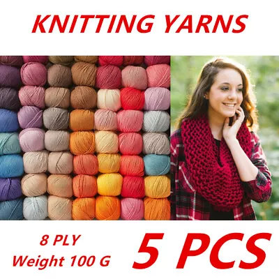 5 X 100g 8ply Soft Chunky Knitting Yarn Roving Wool Crocheting Sweater Acrylic • $25.95