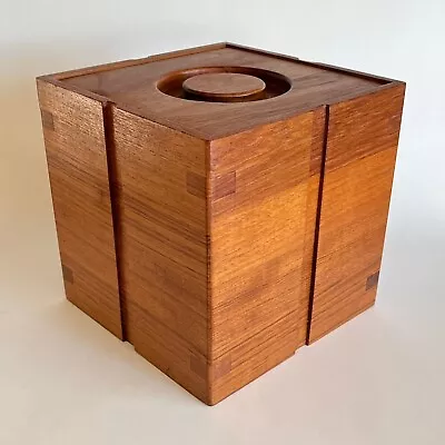 Vtg Mid Century Modern Kalmar Teak Wood Staved Dovetail W/ Liner Ice Bucket • $34.99