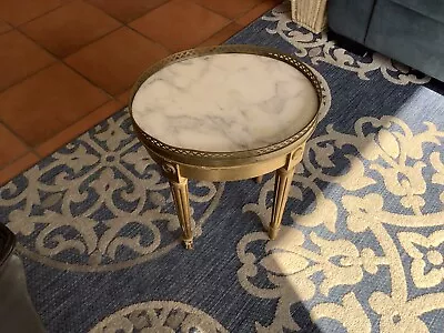 Made Wood & Brass 18   Oval Side Table W/ Marble Top • $148