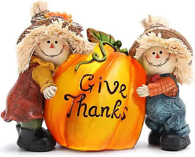 Hodao Fall Thanksgiving Resin Scarecrow Pumpkin Figurines - Adorable Scarecrow E • $32.77