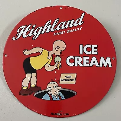 Vintage Highland Ice Cream Porcelain Gas Oil Dairy Quart Milk Shop Ad Pump Sign • $139.95