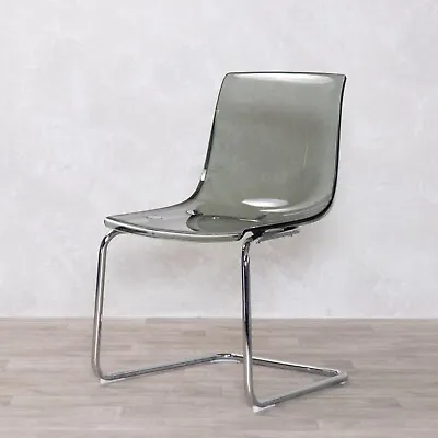 Grey Acrylic Dining Chair Metal Cantilever Frame Retro Seating • £90