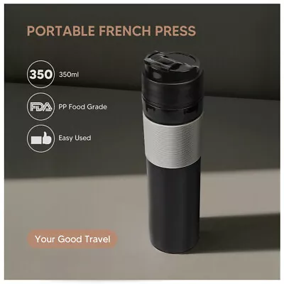 350ml Coffee French Press Tea Maker Cup Portable Travel Water Bottle Mug Black • £12.89