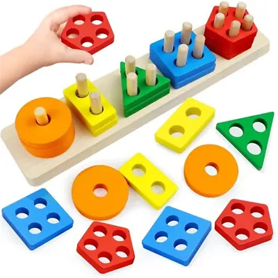 Montessori Toys For 1 2 3 Year Old Boys Girls Wooden Sorting Stacking Toys Kids • £8.98