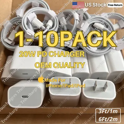 Bulk Lot For IPhone 14 13 12 11 20W Power Plug USB Type-C Fast Charger PD Cable • $8.26