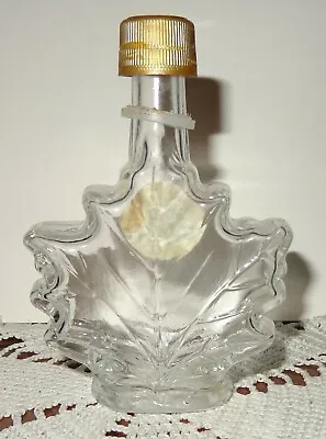 Maple Leaf Shaped Clear Glass Syrup Bottle W/cap Embossed W/leaf Veins • $6.95