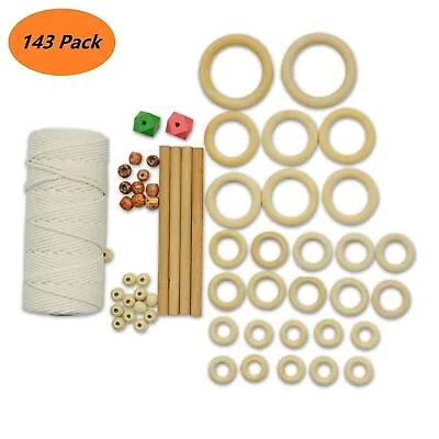 Macrame Starter Kit 3mm Cotton Cord Wooden Beads Ring Poles Set DIY Wall Hanging • £12.99