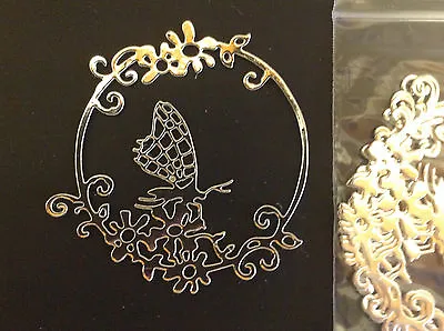  Embellishments Die Cut Flower Circle With Butterfly Silver Mirror Card  Qty 6  • £1.50
