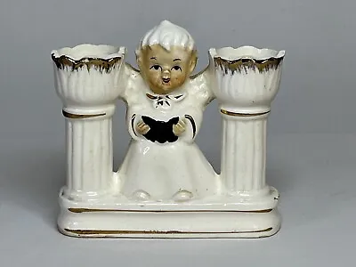 Vintage Porcelain Cherub Angel Figurine Double Bud Vase 3  • $14.99