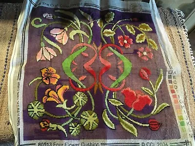 The Craft Collection Flower Design Tapestry Kit Partially Started Canvas Only • £15