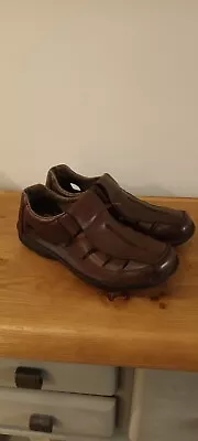 RIEKER SHOES Men's Size 8 EU 41 Woven Brown Leather Slip On Anti Stress Sandals • £18