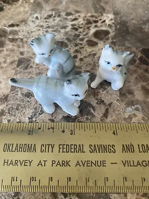 Set Of 3 Miniature CAT Figurines Grey Tabby Ceramic Kitten Kitty Dollhouse Lot • $14.99