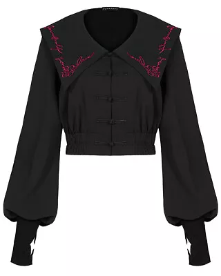 Punk Rave Womens Gothic Lolita Short Jacket Black Red Embroidered Sailor Collar • £29.69