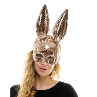 Sexy Bunny Masquerade Mask VIP Animal Mask Rabbit Mirror Glass Rose Gold • $39.95
