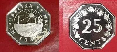 Rare 1981 Malta Proof Octagonal 25 C Emblem With Boat • $15.99