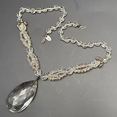 Vintage Les Bernard Crystal Glass Rhinestone Pendant Necklace Designer Jewelry • $124
