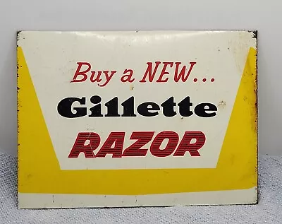 Vintage Gillette Tin Sign Buy A New Razor Vintage 2-Sided 4 By 6 Inch Safety  • $9.99