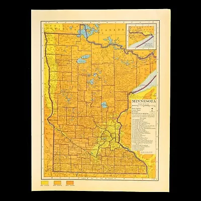 Vintage MINNESOTA Topographic Map 1920s Antique Original Minneapolis Duluth • $11.95