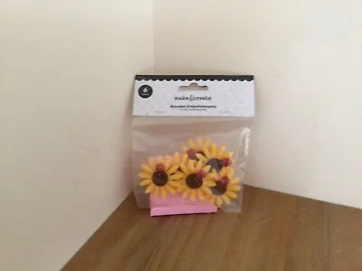 Pack Of Make And Create Sunflower And Ladybird Wooden Embellishments.  • £1.50