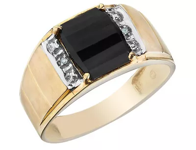 Mens Onyx Ring With Diamonds In 10K Yellow Gold • $335.99