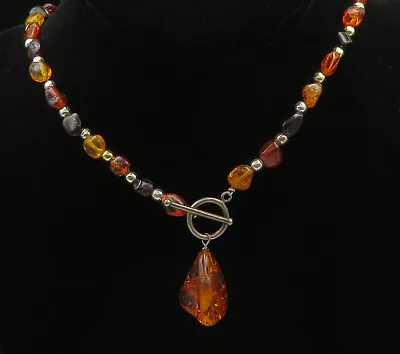 925 Sterling Silver - Vintage Amber Shiny Beaded Chain Necklace - NE3257 • $75.50