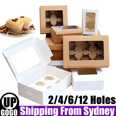 Cupcake Box Cases 2/4/6/12 Holes Clear Window Cupcake Display Boxes Muffin Cups • $8.86