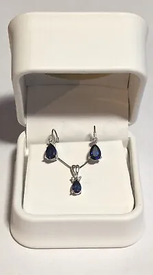 Zales Sterling Silver And Sapphire Necklace/Earring Set • $75