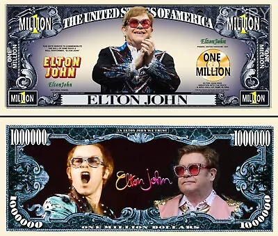 Elton John British Singer Musician Commemorative Million Dollar Bills X 2 • £1.99