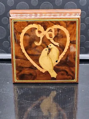 Inlayed Musical Jewelry Box Heart And Love Birds From Italy Plays LOVE STORY • $32.50