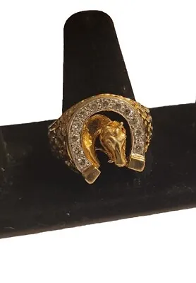 14k Yellow Gold Horseshoe Diamond And Horse Men's Ring Size 12 • $700