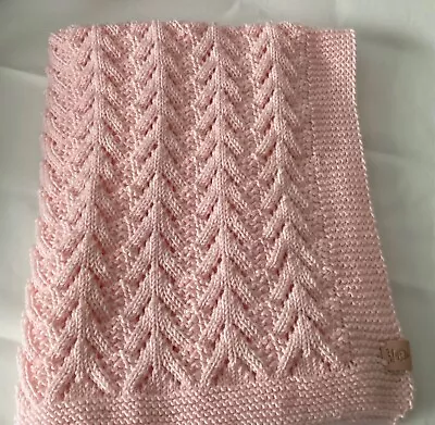 Hand Knitted Baby Girls Pink Blanket Approx 22 X28 Inches • £14.95