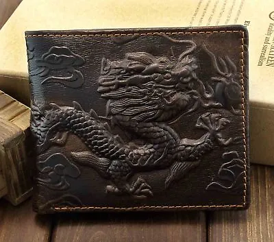 Vintage Dragon Genuine Leather Bifold Slim Card Holder Money Clip Wallet Purse • $14.98