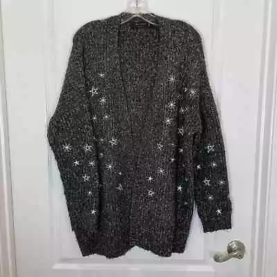 Religion London Embroidered Cardigan Twinkle Stars Knit Gray White S • $25