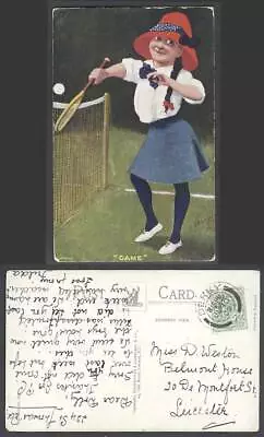 E.P. Kinsella Artist Signed Little Girl Tennis Player GAME KE7 1909 Old Postcard • £7.99