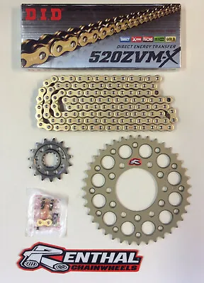 $207.65 • Buy DID Gold 520 Pitch Chain & Renthal Sprocket Kit Kawasaki ZX10R 04-18 Race Track 