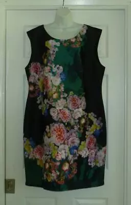 Marc Bouwer Black Artsy Bouquet Double Knit Sheath Dress ~Exposed Back Zipper 2X • $67.20