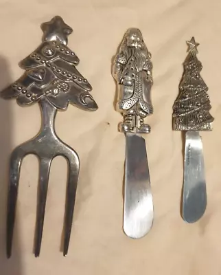 Three Vintage Christmas - Tree Cake Fork & Tree & Santa Butter Knife/Spreader • $25