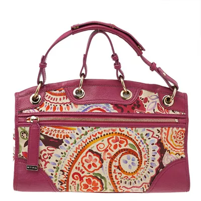 Etro Pink/Beige Printed Canvas And Leather Shoulder Bag • $296.10