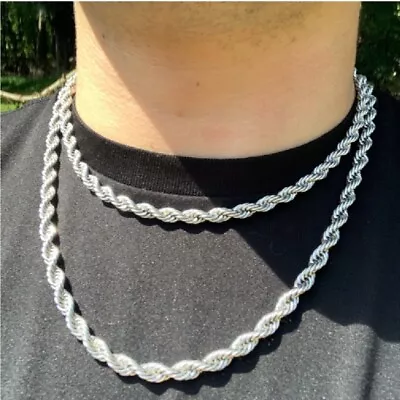 18K White Gold Plated GP 4mm Thick 16 -24  Diamond Cut-Rope Chain Necklace K445 • $14.99
