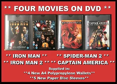 IRONMAN 1 & 2 CAPTAIN AMERICA & SPIDER-MAN 2 - DVD BUNDLE (Cover Art & Discs) • £4