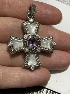 $59 • Buy Judith Ripka 925 Silver  Amethyst MOP Cross Pendant Enhancer