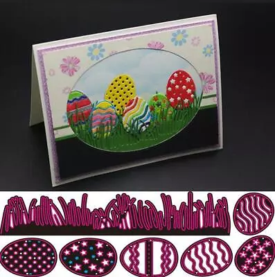 Easter Eggs Grass Border Metal Cutting Dies Scrapbooking Cut Embossing Stencils • £3.31