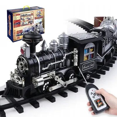 2024 Steam Train Set With Sound Smoke Christmas Toy Kids Railway Track Lights • £29.89